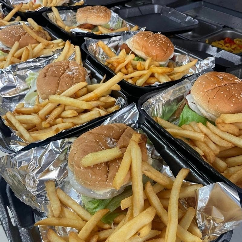 6 burgers and fries ready for pick up at miseno's 1 in Carlisle, pa